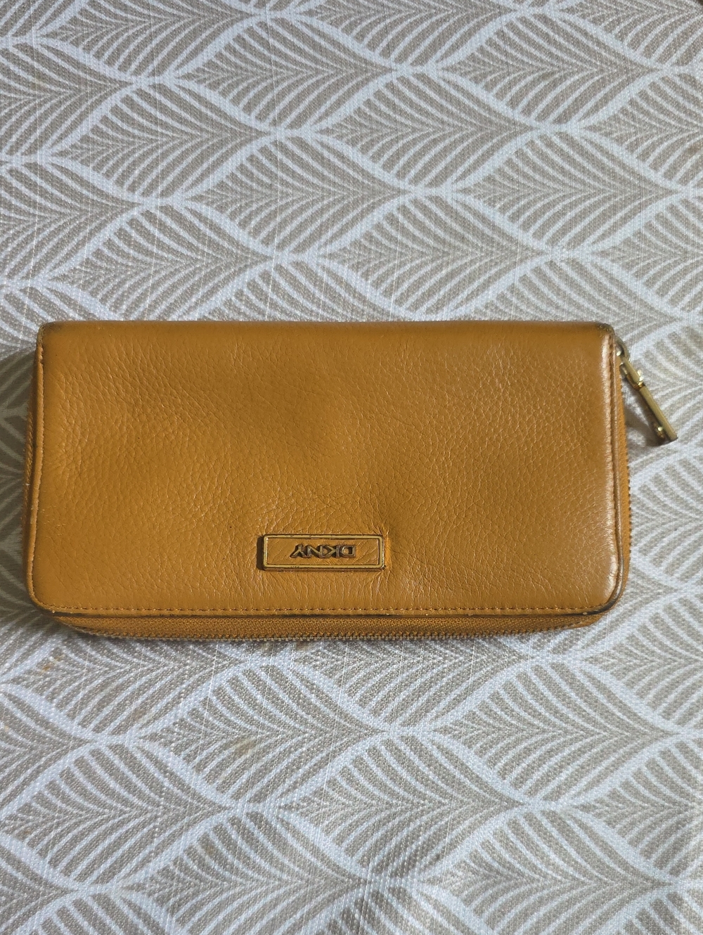 DKNY Mustard Yellow Leather Zip-Around Wallet